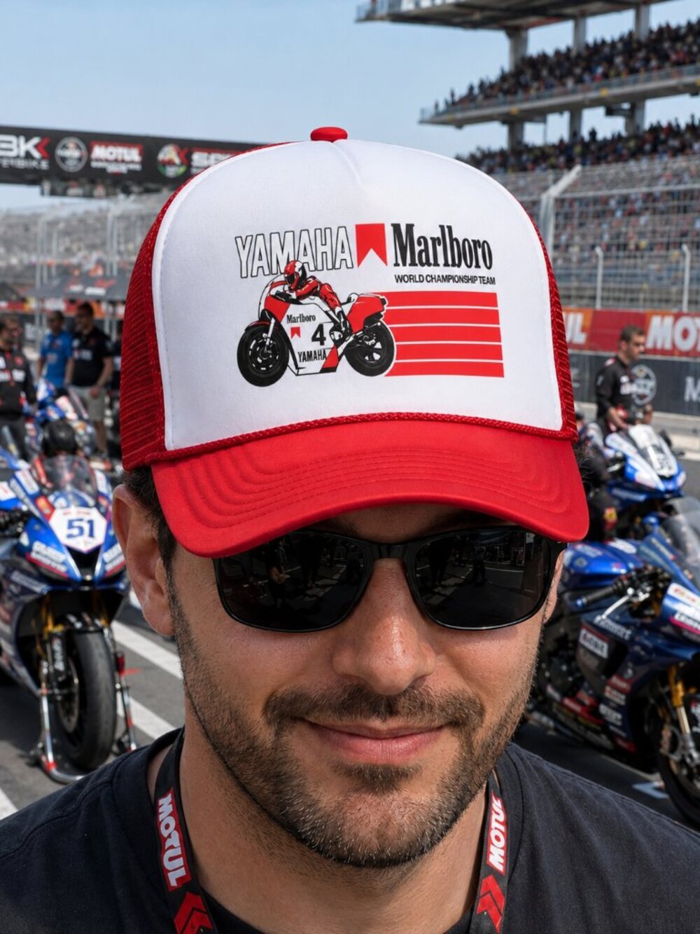 Marlboro Yamaha Racing Motorcycles Foam Trucker Mesh Snapback Cap Hat